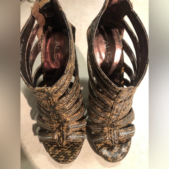 3/20$ Snakeskin & Zipper Detailed Aldo Sandals Size 37 - Picture 5 of 7